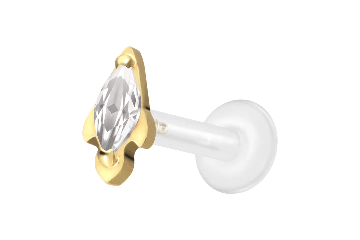 PTFE Labret Piercing mit Innengewinde + Titan-Aufsatz KRISTALLRAKETE